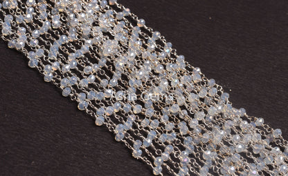 3,5,10,25 Feet Roll Bulk, Rainbow Moonstone Hydro Silver Coated  Rondelle Faceted Rosary Chain, Silver Plated Wire Bulk Chain Jewelry Making
