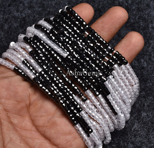Rare Black White Shaded Zircon Faceted Beads, 13" Strand Attractive Black White Micro Cut Faceted Rondelle Gemstone Beads For jewelry Craft