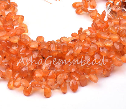 Beautiful Orange Carnelian Pears Shape Faceted Gemstone Beads, Cornelian Teardrop Briolette Side Drill Beads Carnelian Bead Jewelry makings