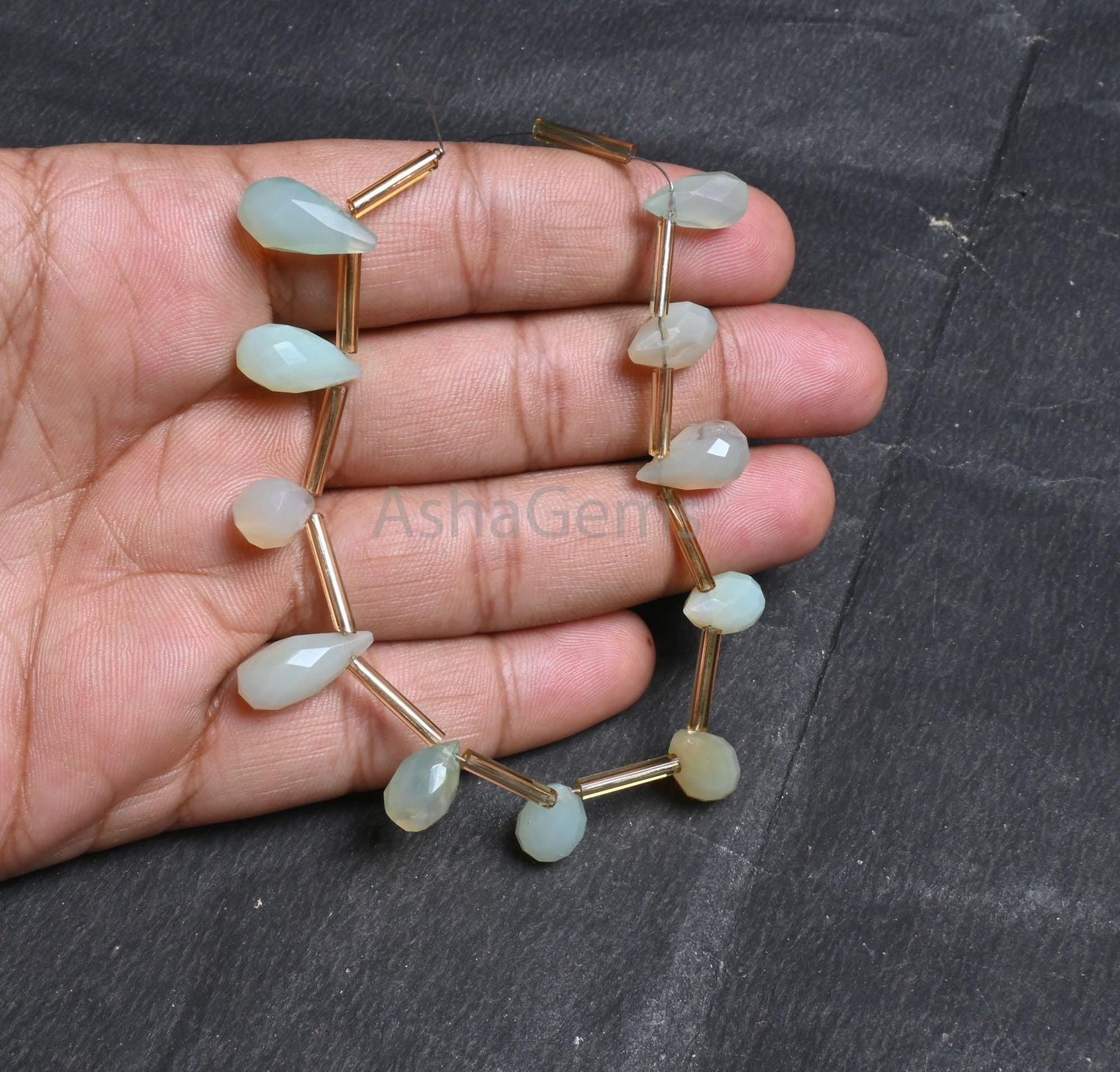 Beautiful Chalcedony faceted Drops Shape beads, Light Aqua Blue Chalcedony Indian Cut Handmade Teardrop bead, Chalcedony Bead Jewelry Crafts