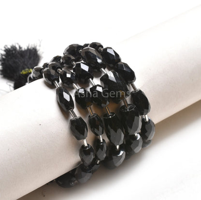 AAA Quality Black Onyx Fancy Barrell Shape faceted Gemstone Beads, Onyx Fancy Loi Shape Straight Drill Bead Black Onyx Beads Jewelry Crafts
