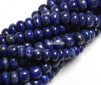 Beautiful Blue Lapis Smooth Rondelle Shape Beads,10" Strand Natural Blue Lapis Loose Gemstone Beads, Lapis Lazuli Bead jewelry Making Crafts