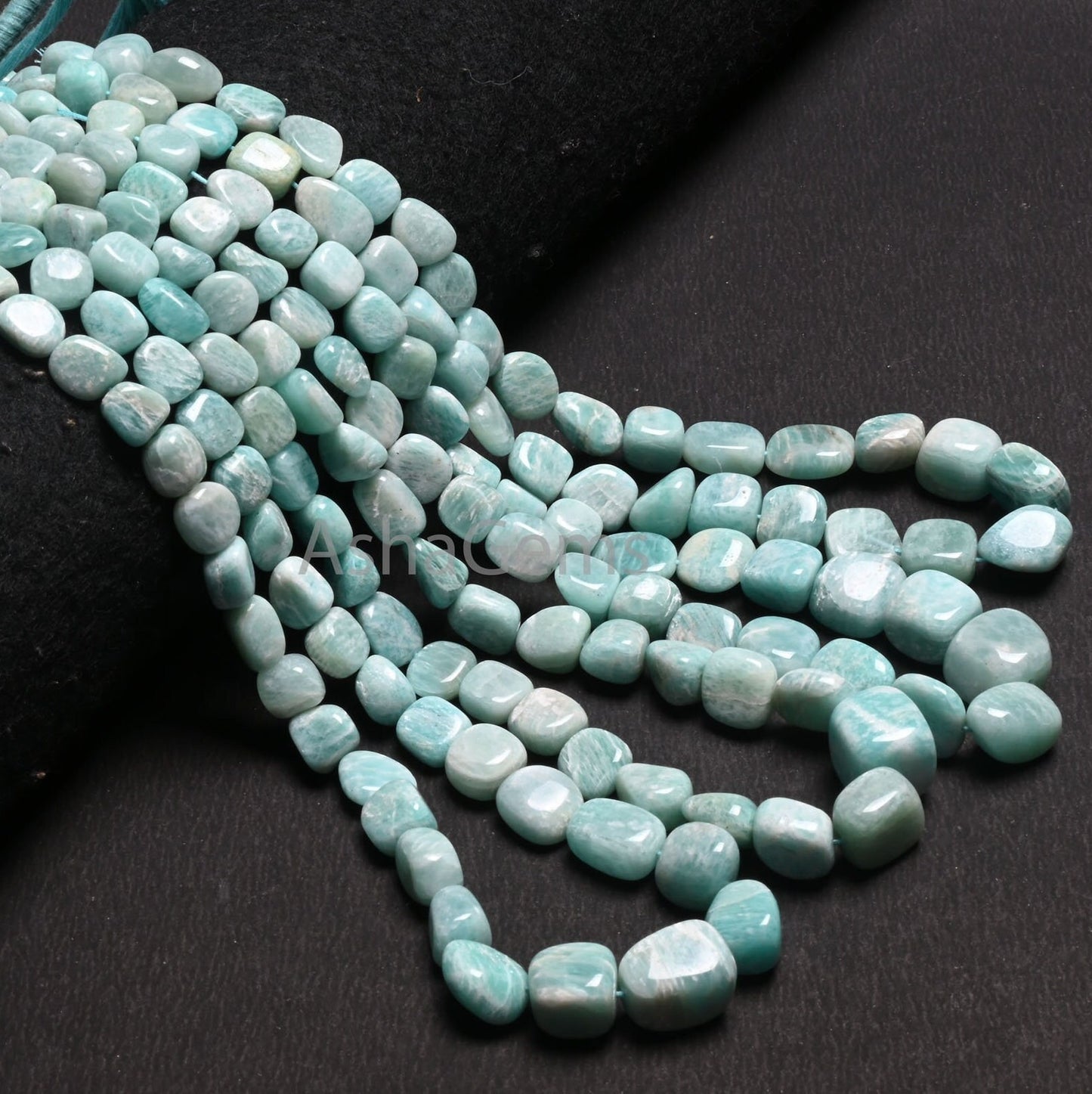 Fine Quality Amazonite Smooth Handmade Nugget Gemstone Loose Beads,9/18" Natural Blue Amazonite Tumble Graduation Size Bead Necklace Jewelry (AG 22305)