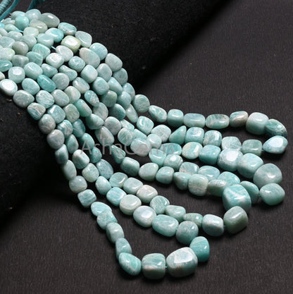 Fine Quality Amazonite Smooth Handmade Nugget Gemstone Loose Beads,9/18" Natural Blue Amazonite Tumble Graduation Size Bead Necklace Jewelry (AG 22305)