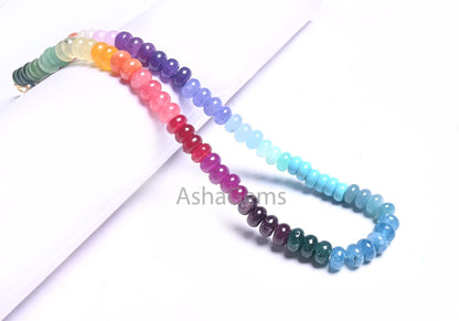 16" AAA Quality Multi Jade Quartz Smooth Rondelle Beads Necklace,8 mm Shaded Rainbow Quartz Plain Gemstone Beads Necklace Jewelry handicraft