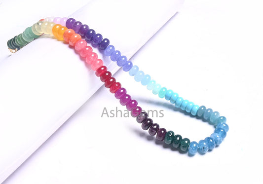 16" AAA Quality Multi Jade Quartz Smooth Rondelle Beads Necklace,8 mm Shaded Rainbow Quartz Plain Gemstone Beads Necklace Jewelry handicraft