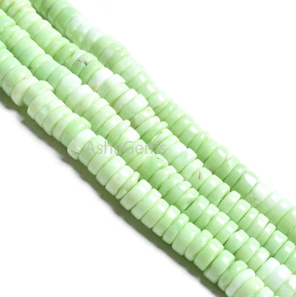 7.5 mm Shaded Green Opal Smooth Tyre Heishi Gemstone Beads,15" Fine parrot Green Opal Handmade Flat Wheel Shape Bead, Mint Opal Bead Jewelry