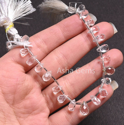 Crystal Quartz Indian Hand Cut Faceted Drop Shape Side Drill Beads, Natural White Crystal Teardrop Handmade Bead, Crystal Beads Jewelry SALE