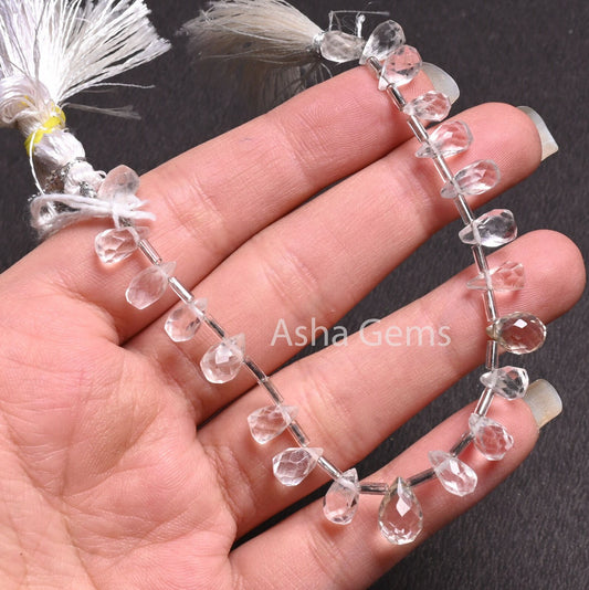 Crystal Quartz Indian Hand Cut Faceted Drop Shape Side Drill Beads, Natural White Crystal Teardrop Handmade Bead, Crystal Beads Jewelry SALE