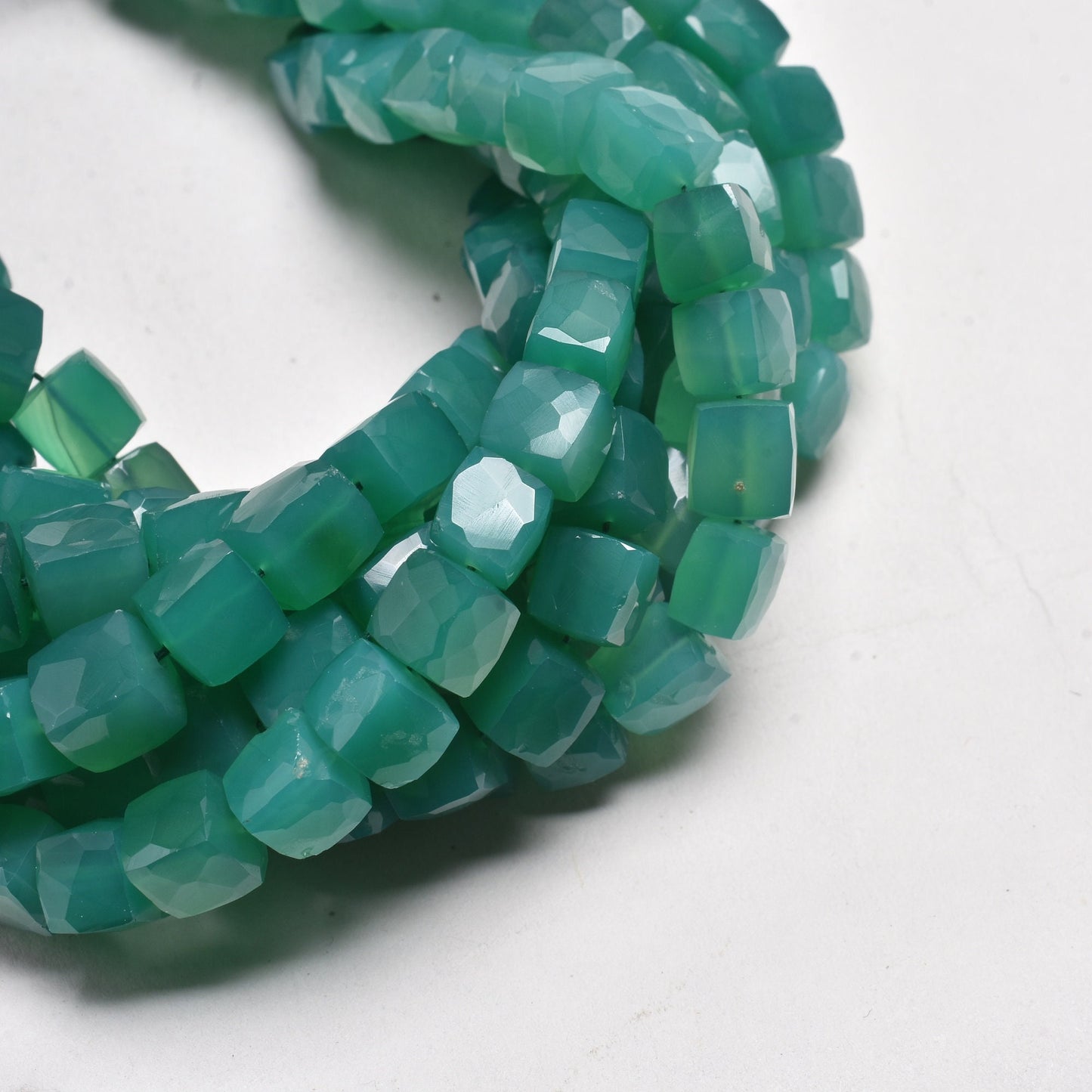 Beautiful Green Onyx Faceted 3D Cube Box Center Drill Beads,8" Strand Green Onyx Cube Gemstone Handmade Beads Onyx Bead Jewelry Making Craft