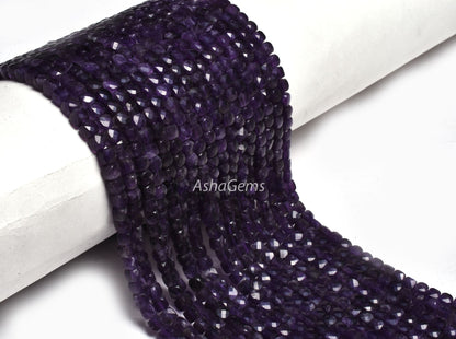 13" Strand natural Purple Amethyst Faceted Box Shape Beads,5mm African Amethyst 3D Cube Gemstone Bead Amethyst Beads For Jewelry Craft sale