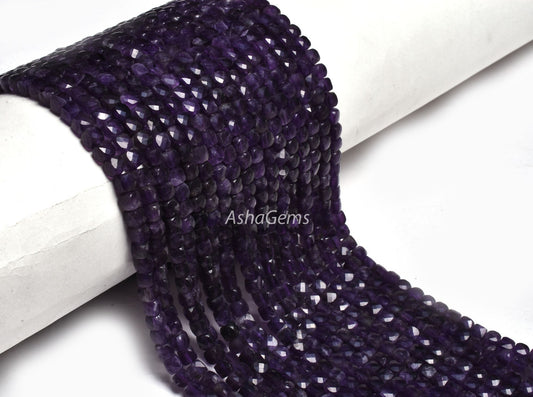 13" Strand natural Purple Amethyst Faceted Box Shape Beads,5mm African Amethyst 3D Cube Gemstone Bead Amethyst Beads For Jewelry Craft sale