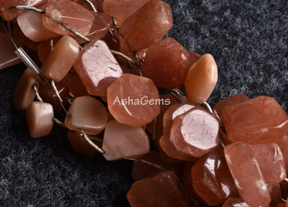 Natural Peach Moonstone Slice Rough Beads, Pink Moonstone Smooth Raw uneven Shape Beads, Gemstone Polish Flat Slice Beads Boho Jewelry Craft