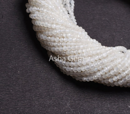 3.2 mm Rainbow Moonstone Faceted Rondelle Beads Natural Blue Fire Rainbow Moonstone Micro Machine Cut Beads,12.5" Strand White Rainbow Beads