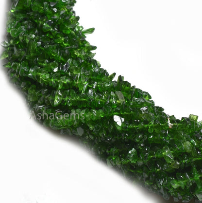 AAA Quality Natural Chrome Diopside Uncut Chips Raw Gemstone Beads,34" Strand Green Chrome Rough Smooth Tiny Chip Beads, Chrome Bead Jewelry