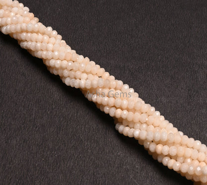 Beautiful Ivory Cream Color Jade Quartz Faceted Rondelle Gemstone Loose Beads,4.5 mm Cream Jade Quartz Machine Cut Beads, Jade Beads Jewelry