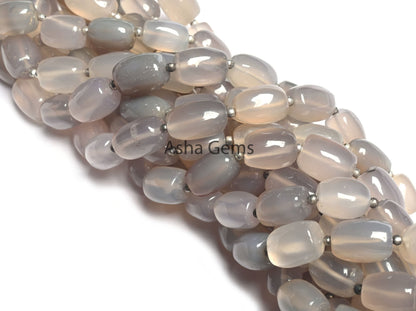 Light Grey Chalcedony Smooth Barrell Shape Gemstone Beads,8.5"Fine Chalcedony Uneven Handmade Barrell Straight Drill Chalcedony Bead Jewelry