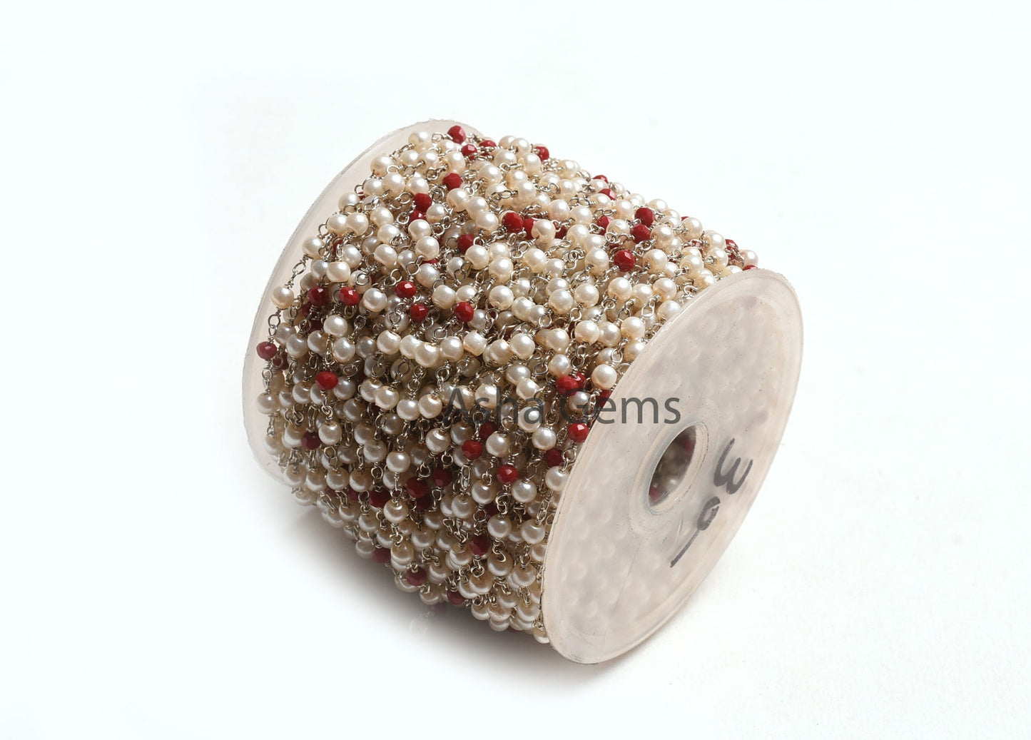 Pearl Red Ruby Hydro Rondelle Beads Rosary Chain, Silver Plated Wire Bulk Roll Multi Color Chain,3,10,50 Foot Chain For jewelry Making Craft