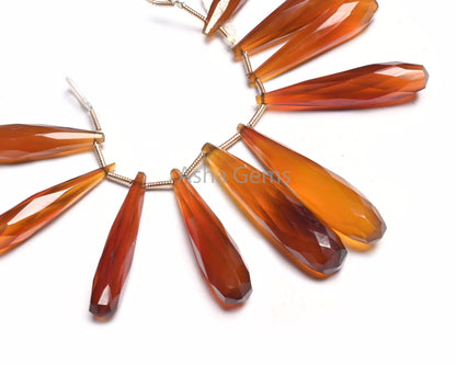 Fine Quality Shaded Yellow Brown Chalcedony Long Teardrop Beads,10 Piece Strand Chalcedony Fancy Pencil Teardrop Gemstone Bead Jewelry Craft