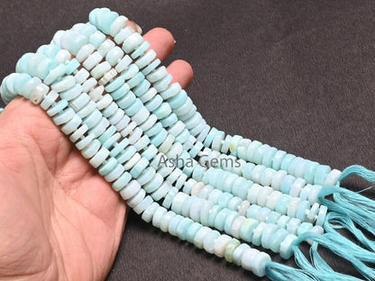 AAA Quality Peru Blue Opal Flat Tyre Shape smooth Gemstone Loose Beads, Sky Blue Opal Wheel Handmade Bead, Opal Bead Jewelry Handicraft SALE
