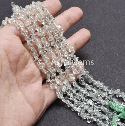 Fine Green Amethyst Smooth Drops Shape Beads,13" Natural Green Amethyst Tiny Teardrop Beads Briolette Amethyst Side Drill Drop Handmade SALE