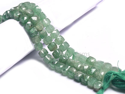 Shaded Green Strawberry Quartz Indian Cut Faceted Box Gemstone Beads, Natural Green Strawberry 3D Cube Box Beads Jewelry Making Handicrafts