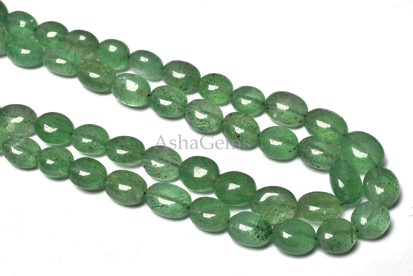Beautiful Green Strawberry Smooth Oval Shape Gemstone Beads 17-21" Graduated Necklace AAA Green Strawberry Handmade Plain Oval Beads Jewelry