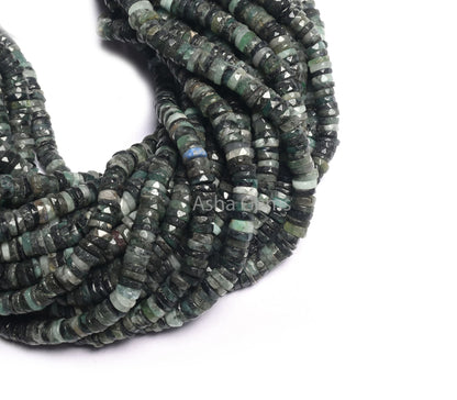 Natural Emerald Faceted Tyre Shape Beads, Sakota Emerald Shaded Indian Cut Heishi Tyre Gemstone Beads, Emerald Disc Bead Jewelry Making SALE