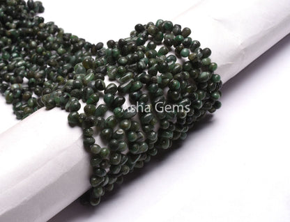 Emerald Smooth Drops Shape Gemstone Beads,13" Strand Natural Green Emerald Uneven Teardrop Handmade Beads, Side Drill Emerald Beads Jewelry