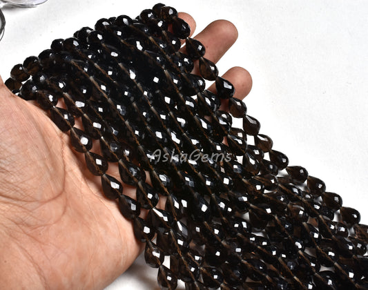 10"Strand Beautiful Smoky Quartz Faceted Drops Shape Gemstone Beads,Quartz Teardrop,7x10-8x11mm Smoky Drops Beads Jewelry Making Craft Sale