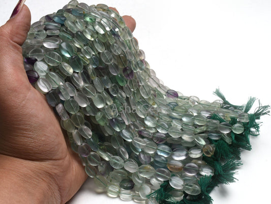 Beautiful Fluorite Smooth Oval Gemstone Beads, Natural Shaded Green Fluorite Plain Handmade Oval Straight Drill Beads, Fluorite Bead Jewelry