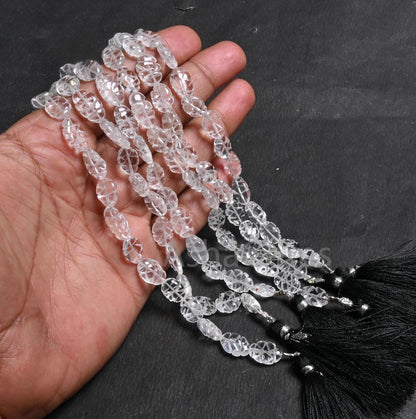 Beautiful Crystal Quartz Carving Oval Shape Handmade Beads, White Crystal Smooth Oval Carved Straight Drill Gemstone Loose Bead Jewelry SALE