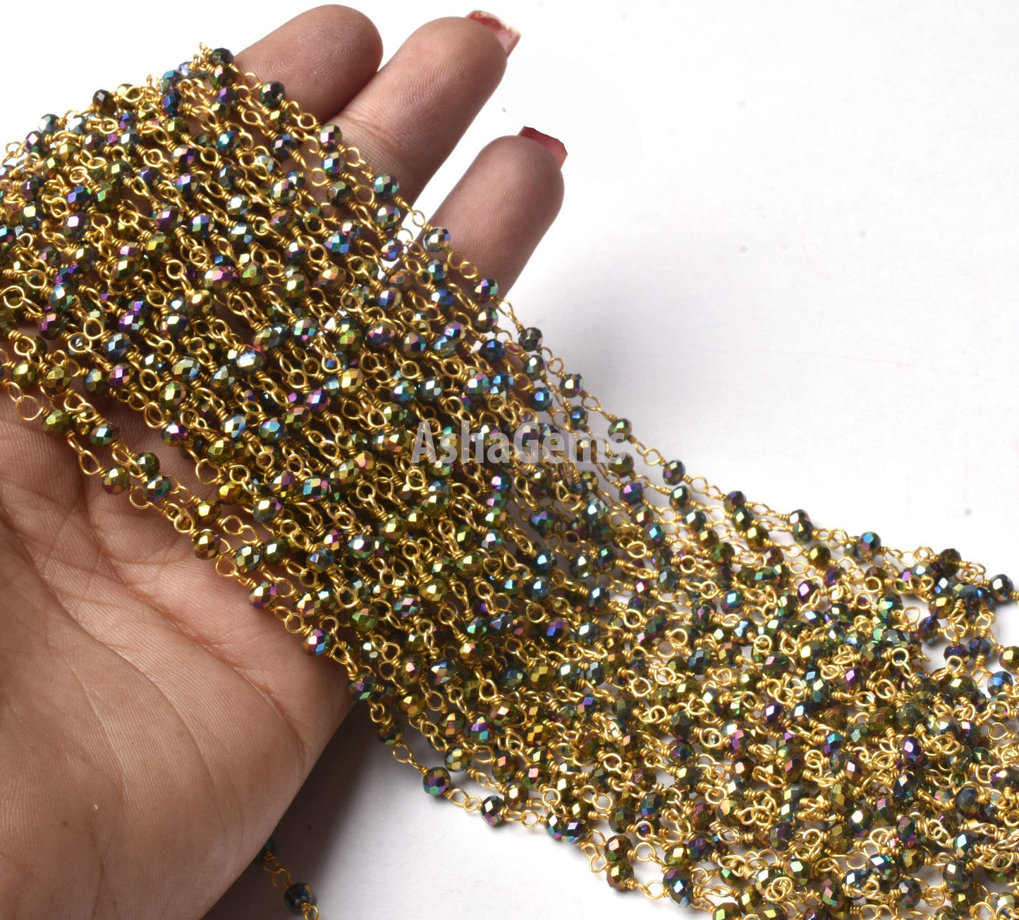 Beautiful Mystic Pyrite Hydro Faceted Rondelle Gemstone 3 mm Rosary Beaded Gold Plated Rosary Chain Roll Wire Wrap Jewelry Making Handicrafts SALE