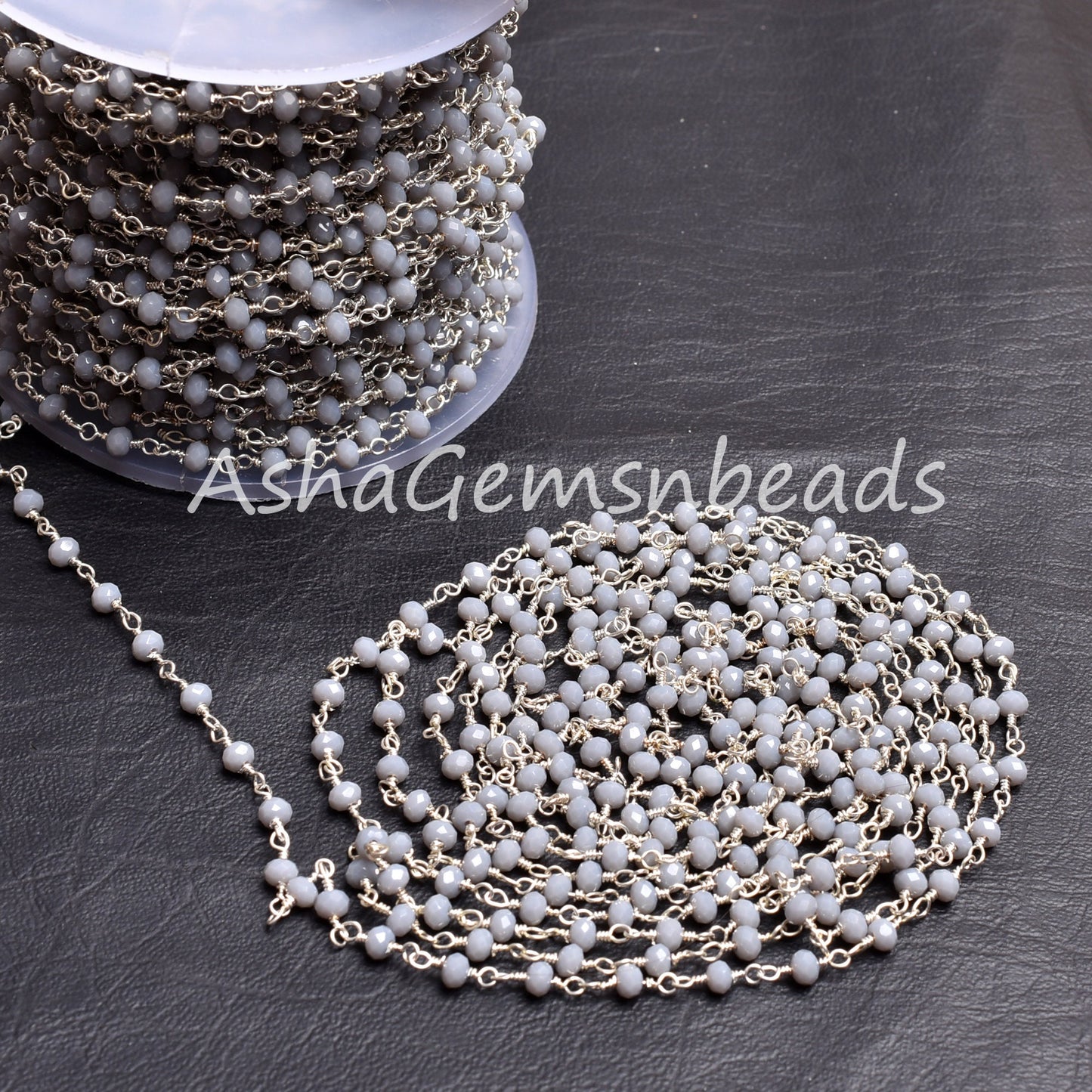 Grey Moonstone Hydro Rondelle Faceted Beads Rosary Chain Silver Plated Wire Wrap Jewelry Making Chains 3-3.5mm Bulk Roll Chain Necklace SALE