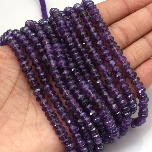 8"Strand Beautiful Natural African Amethyst Silver Coated Faceted Rondelle Gemstone Beads, Fine Quality,Purple Amethyst,Jewelry Making Craft