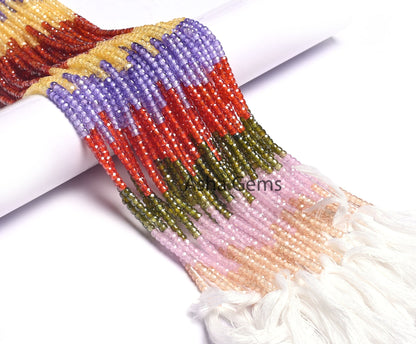 Beautiful Multi Color Zircon Micro Cut Beads,12.5" AAA Cubic Zircon Machine Cut Faceted Rondelle Gemstone Beads 3 mm, Jewelry Making Crafts