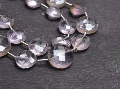 Natural Pink Amethyst faceted Coin Shape Beads,7"Amethyst Coin Beads, Fine Quality Pink amethyst Coin Briolette Gemstone Bead Jewelry Making