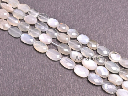Fine Grey Moonstone faceted Oval Gemstone Beads,9" Strand Natural Moonstone Oval Briolette Straight Drill Beads, grey Moonstone Bead Jewelry
