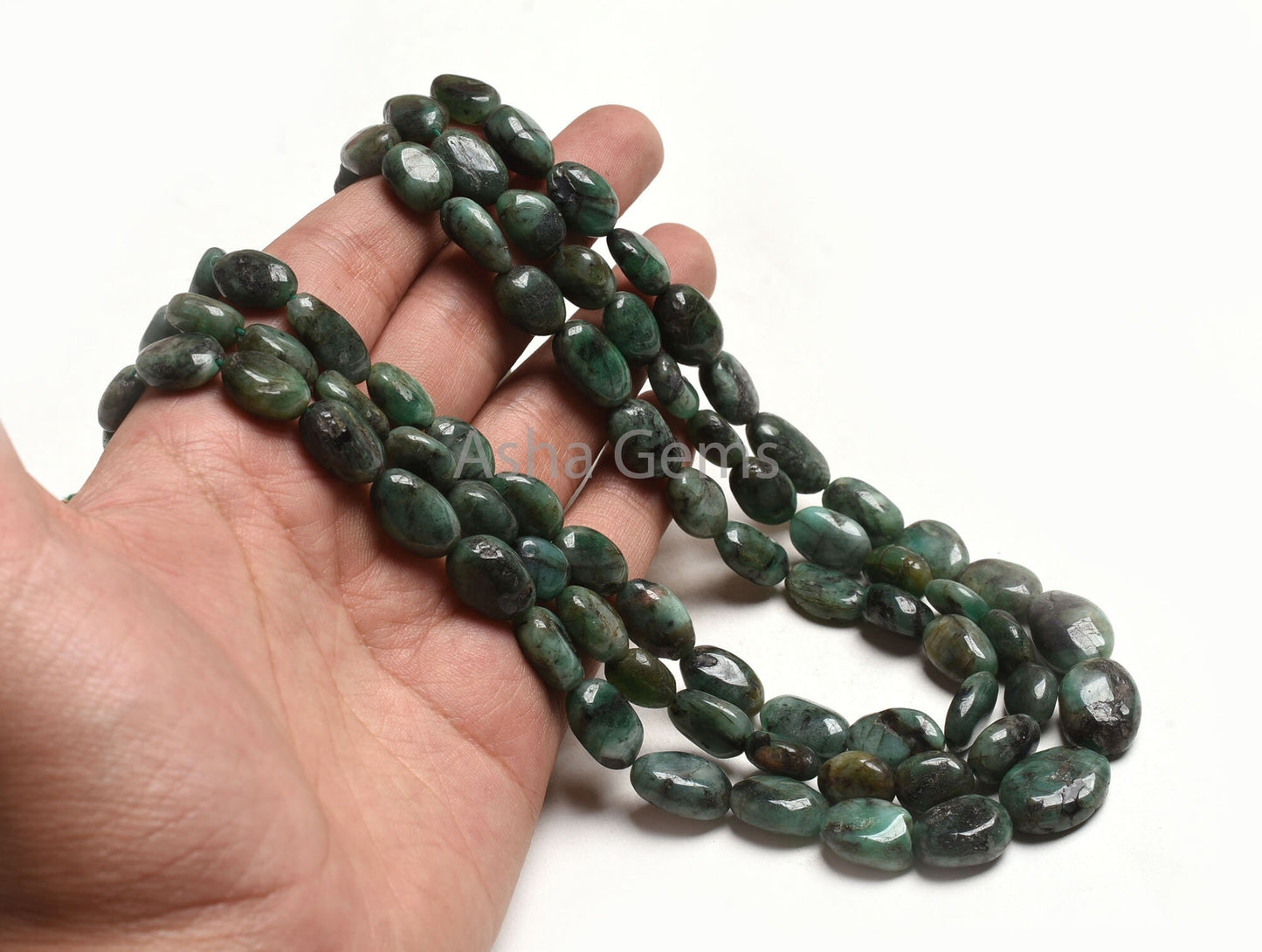 3 Strand Necklace Emerald Oval Smooth Beads, 7x10-12x17 mm Real Green Emerald Plain Handmade Uneven Oval Gemstone Bead Necklace Jewelry SALE