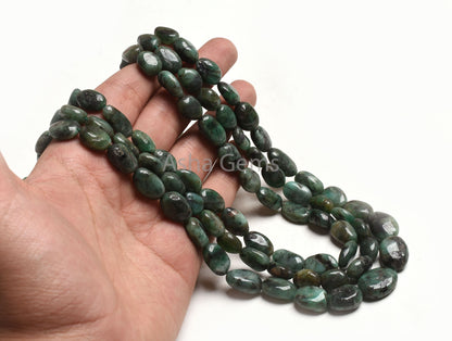 3 Strand Necklace Emerald Oval Smooth Beads, 7x10-12x17 mm Real Green Emerald Plain Handmade Uneven Oval Gemstone Bead Necklace Jewelry SALE