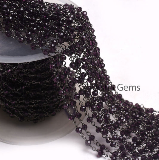 Purple Amethyst Hydro Faceted Rondelle Beads Rosary Chain 1-50 Feet Purple Crystal Black Plated Gunmetal Wire Wrap Chains Jewelry Craft SALE
