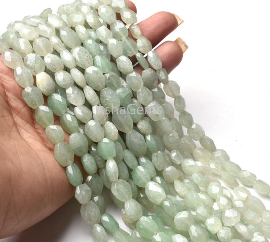 Green Aventurine Faceted Oval Shape Beads,13" Strand Shaded Aventurine Hand Cut Oval Gemstone Beads, Natural Margaj Beads Handmade For Craft