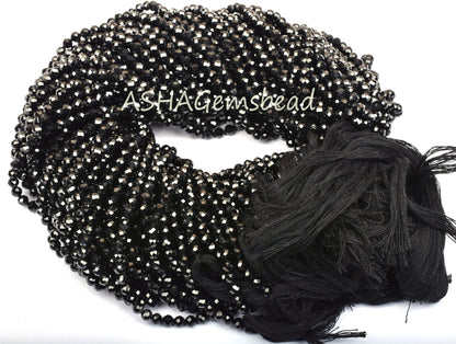 4 mm AAA Quality Black Spinel Micro Cut Round Shape Beads,12.5" Natural Spinel Faceted Round Ball Gemstone Spinal Beads Jewelry Making Craft