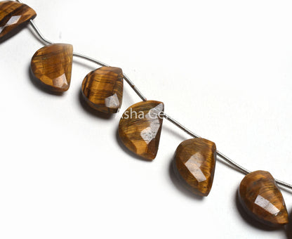 11x17-12qx18 mm Tiger Eye Faceted Fancy Briolette Gemstone Beads, Natural Tiger Eye Side Drill Fancy D Shape Beads, Tiger Eye Beads Jewelry