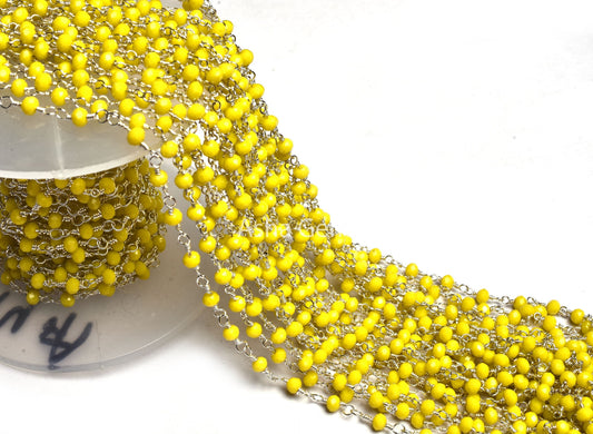 Beautiful Yellow Jasper Hydro Faceted Rondelle Beads Rosary Chain 3 mm Silver, Gun Metal Plated Wire Wrap Beaded Handmade Chain Jewelry SALE