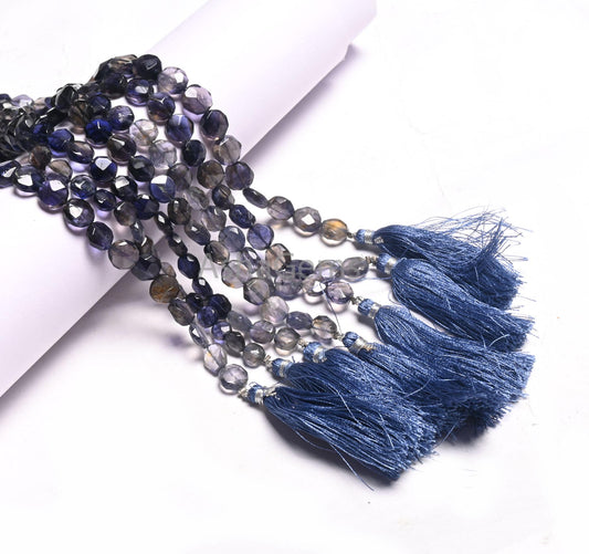 Fine Shaded Blue Iolite Faceted Coin Shape Gemstone Beads, Natural Iolite Handmade Coin Indian Cut Iolite Bead For Jewelry Making Craft SALE
