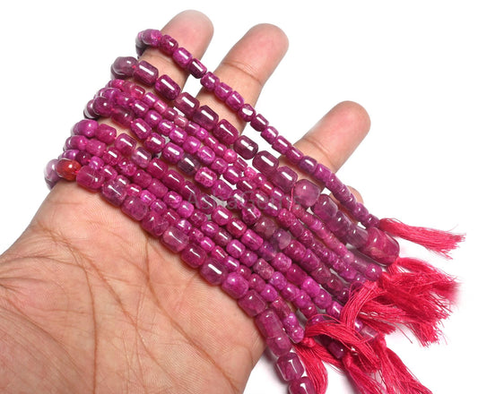 12" Strand Pink Corundum Smooth Barrel Shape Gemstone Beads, Amazing Ruby Corundum Fancy damru  Straight Drill Handmade Beads Jewelry Making