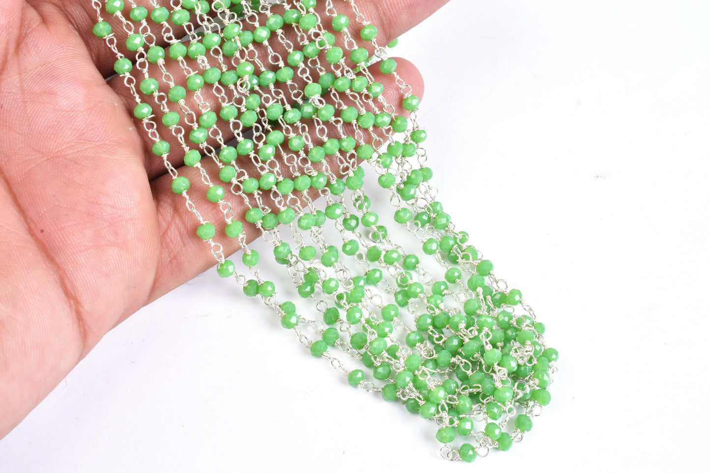Green Jasper Hydro Faceted Rondelle Jewelry Beads Rosary Chain 1 to 50 Feet Bulk Roll Supply Chain 3-3.5 Green Crystal Rosary Chain CRAFTS