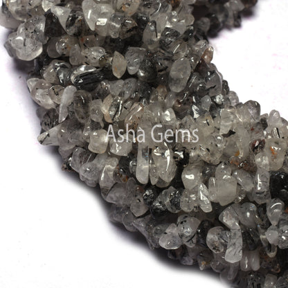 34" Strand Natural Black Rutile Uncut Chips Raw Gemstone Beads, Rutile Rough Smooth Raw tiny Nugget uneven Beads, Fine rutile Bead Jewelry