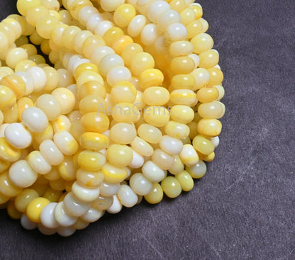 Beautiful Yellow Opal Smooth Rondelle Shape Beads,16" AAA Quality Shaded Pastel Yellow Opal Plain Handmade Gemstone Beads Jewelry Craft Sale
